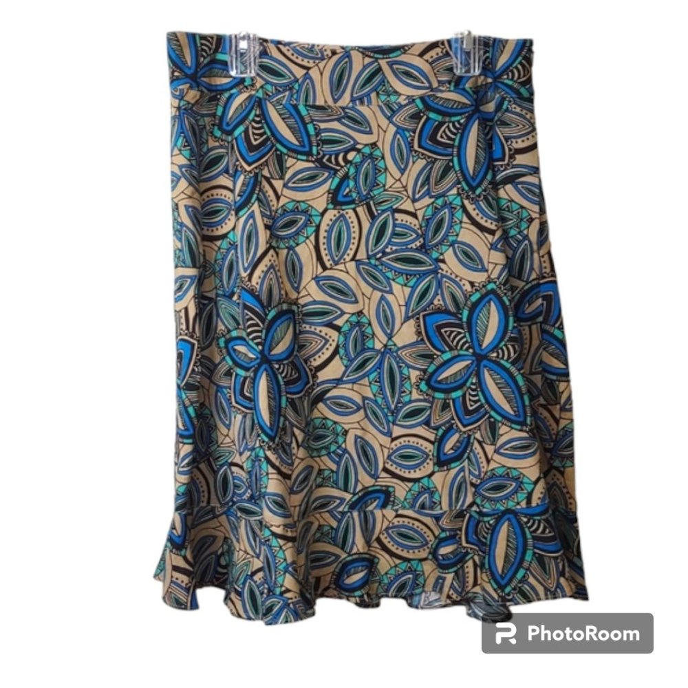 Women's East 5th Linen Blend Fully Lined A-Line Ruffle Bottom Paisley Skirt 16P